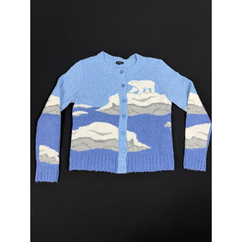 Polar Bear Intarsia Knit Cardigan Sweater Blue Small Winter Scenic Women's Small